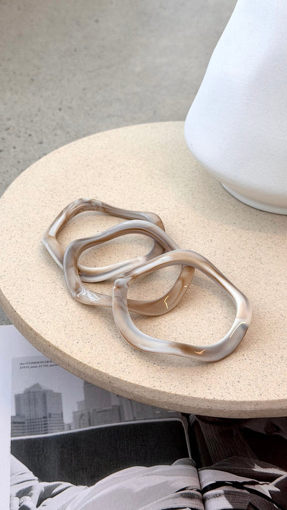 Farah Wave Bangle 3 Pack - Cream Marble