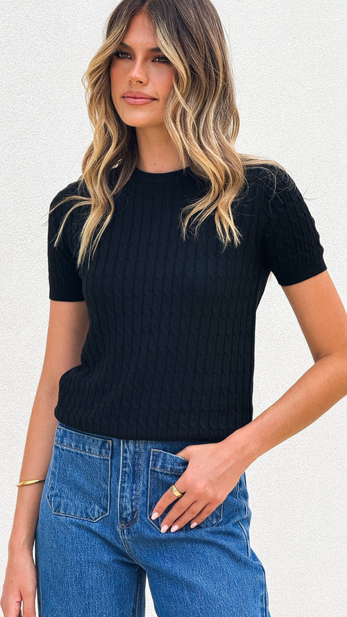 June Short Sleeve Knit Top - Black