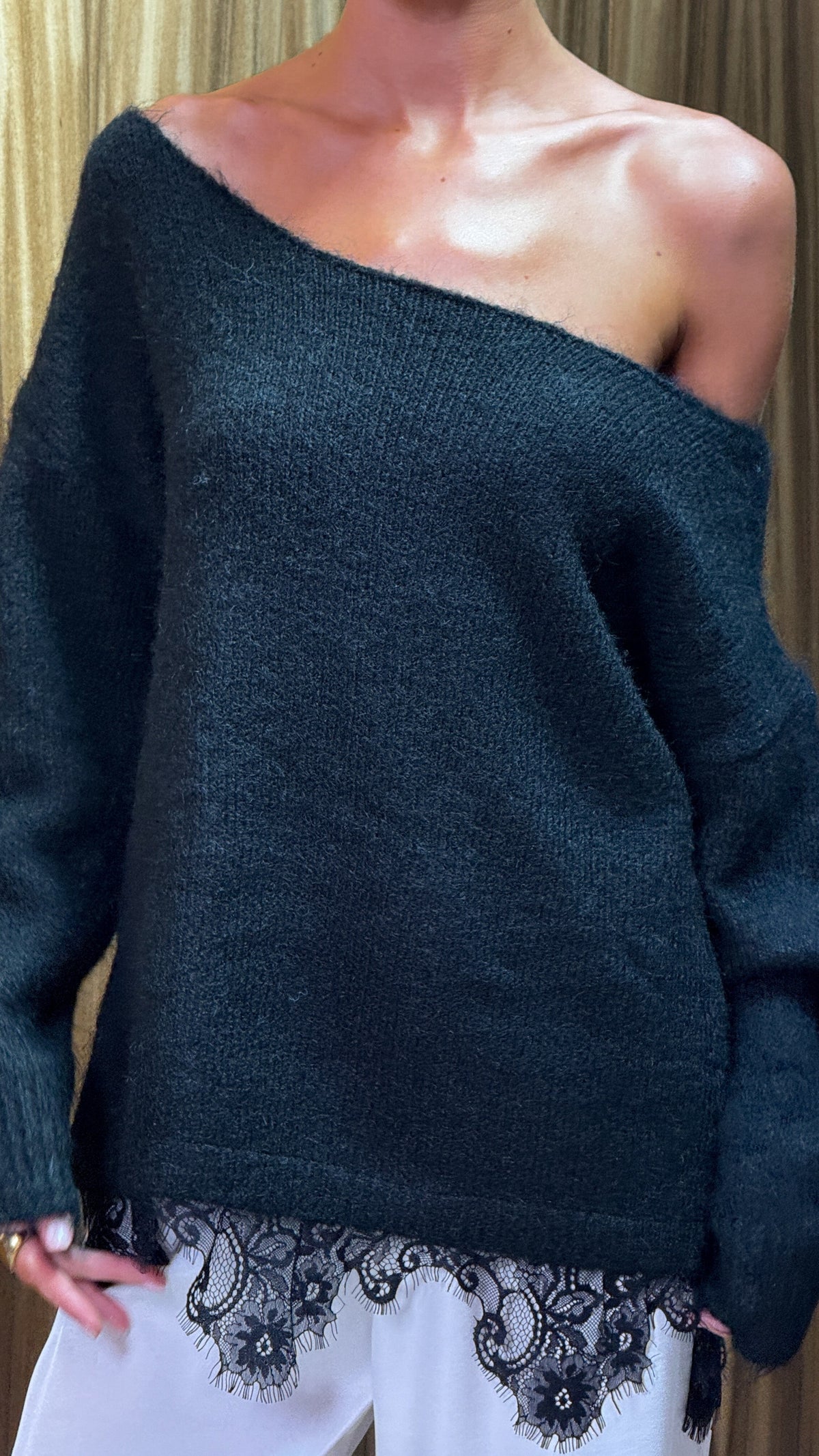 Lainey Off Shoulder Knit - Black
