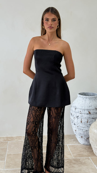Harlean Strapless Top and Lace Pants Set - Black