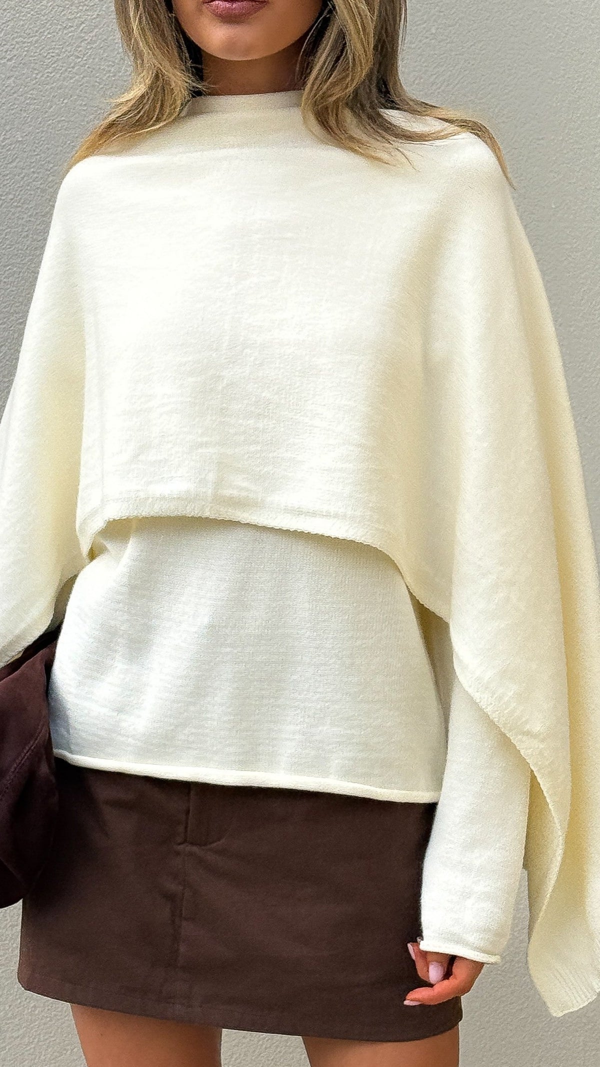 Jazmine Knitted Sweater and Scarf - Cream