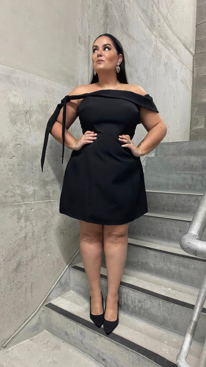 Halen Off Shoulder Mini Dress - Black