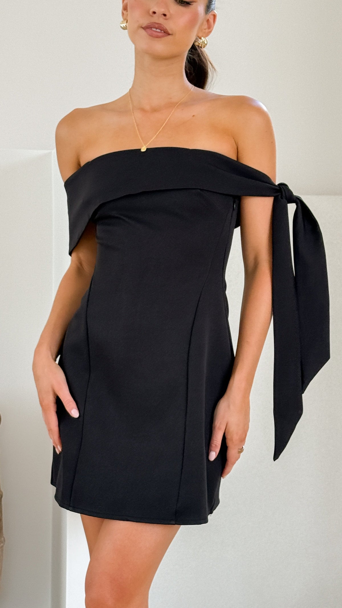Halen Off Shoulder Mini Dress - Black