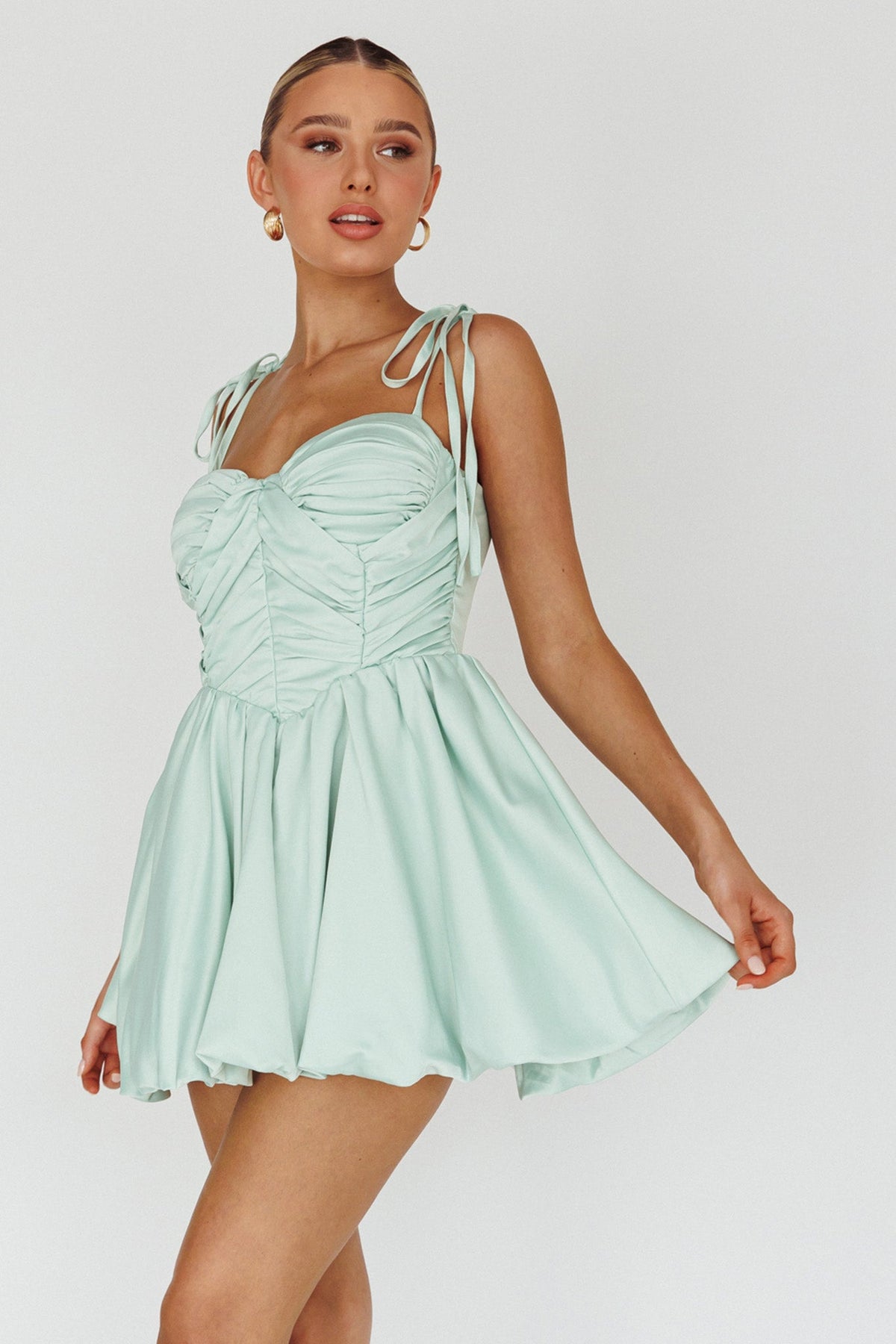 Valery Tied Shoulder Mini Dress Seafoam