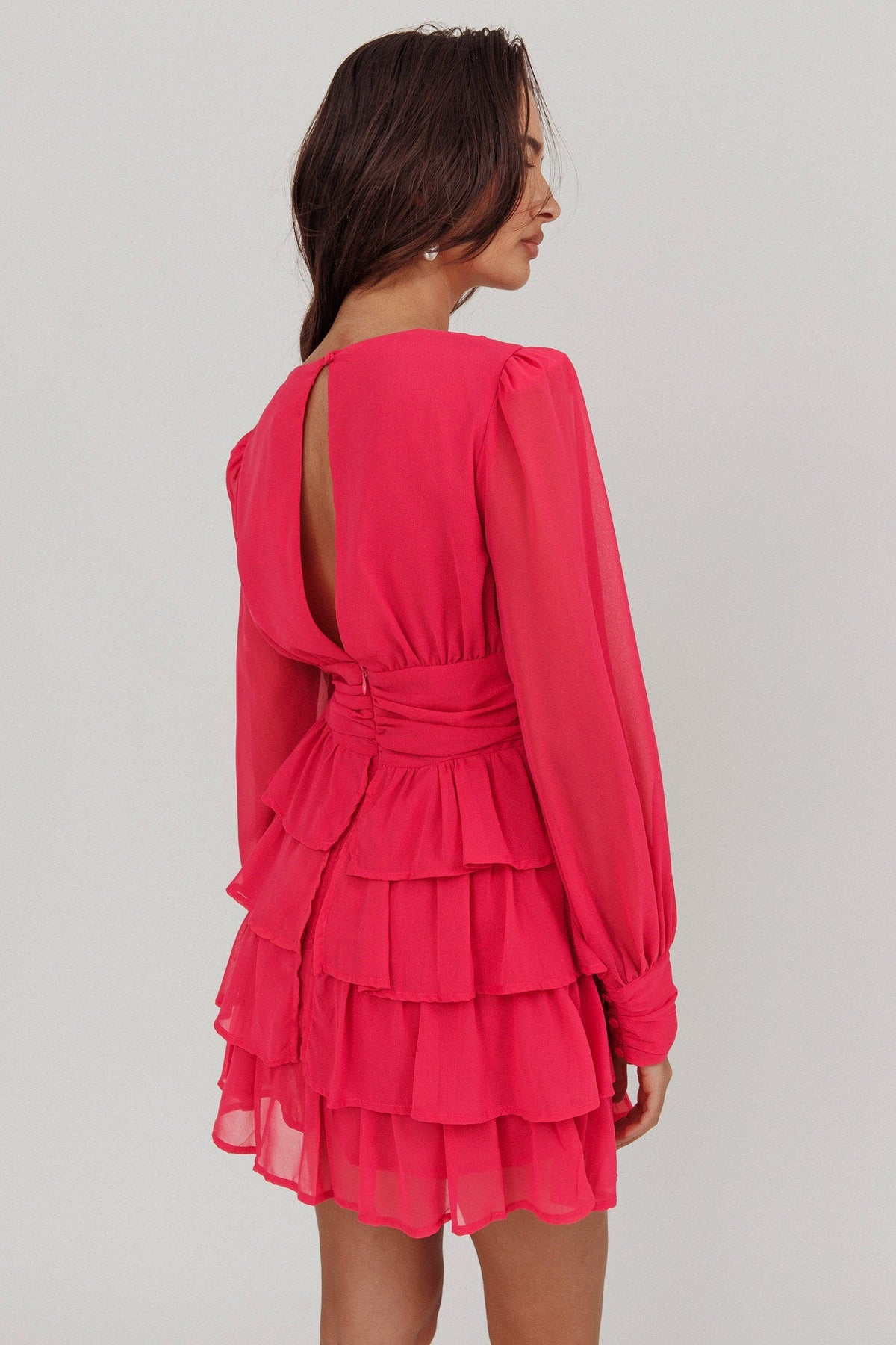 Dalisa Long Sleeve Ruffle Mini Dress Fuchsia