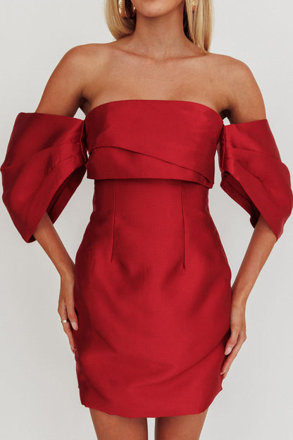 Magnolia Off-Shoulder Mini Dress Wine
