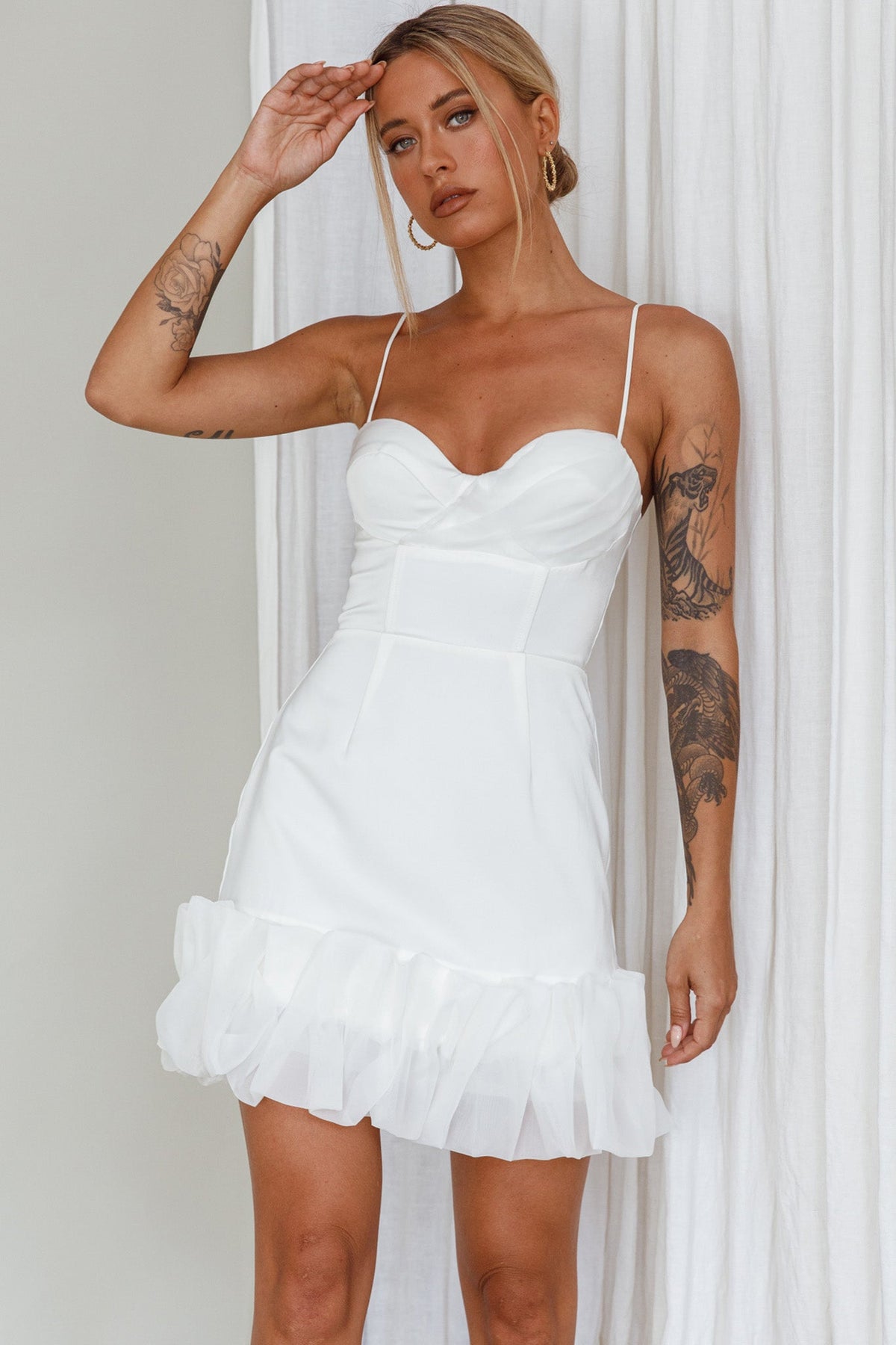 Buona Sera Hem Decoration Mini Dress White