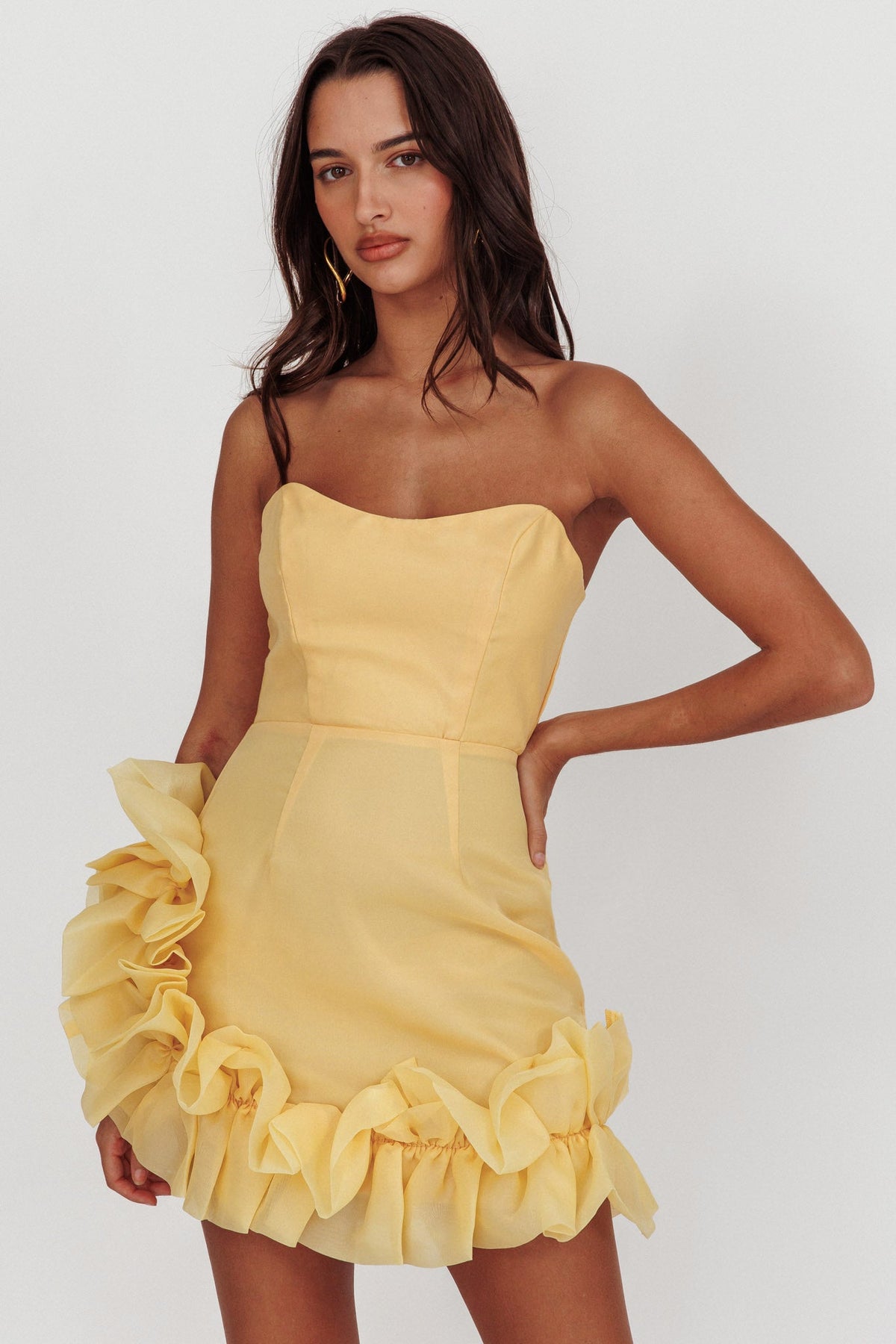 L'amour Toujours Frill Accent Mini Dress Lemon