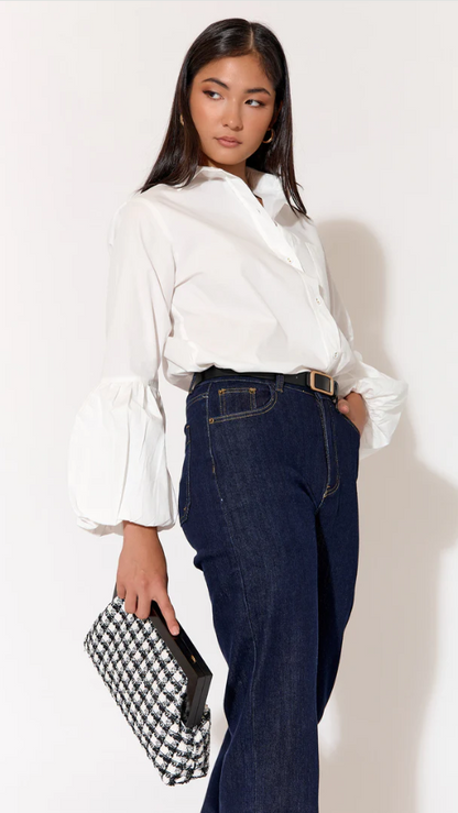 Zoey Boucle Timber Frame Clutch - Black/White