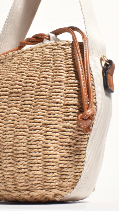 Cleo Woven Bucket Handbag - Natural / Tan