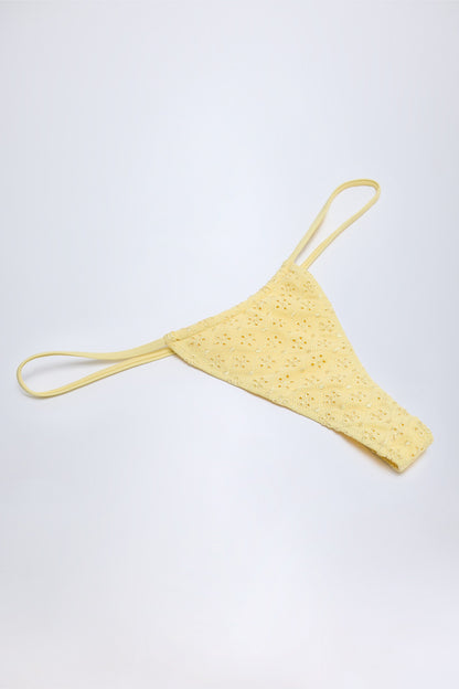 Broderie Anglaise Drawstring Bikini Bottoms in Lemon Yellow