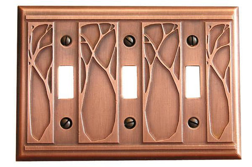 Art Nouveau Triple Toggle Copper Switchplate