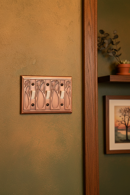 Art Nouveau Triple Toggle Copper Switchplate Lifestyle