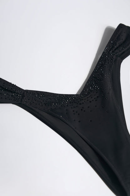Embellished Ruched Cheeky Bikini Bottoms in Black
