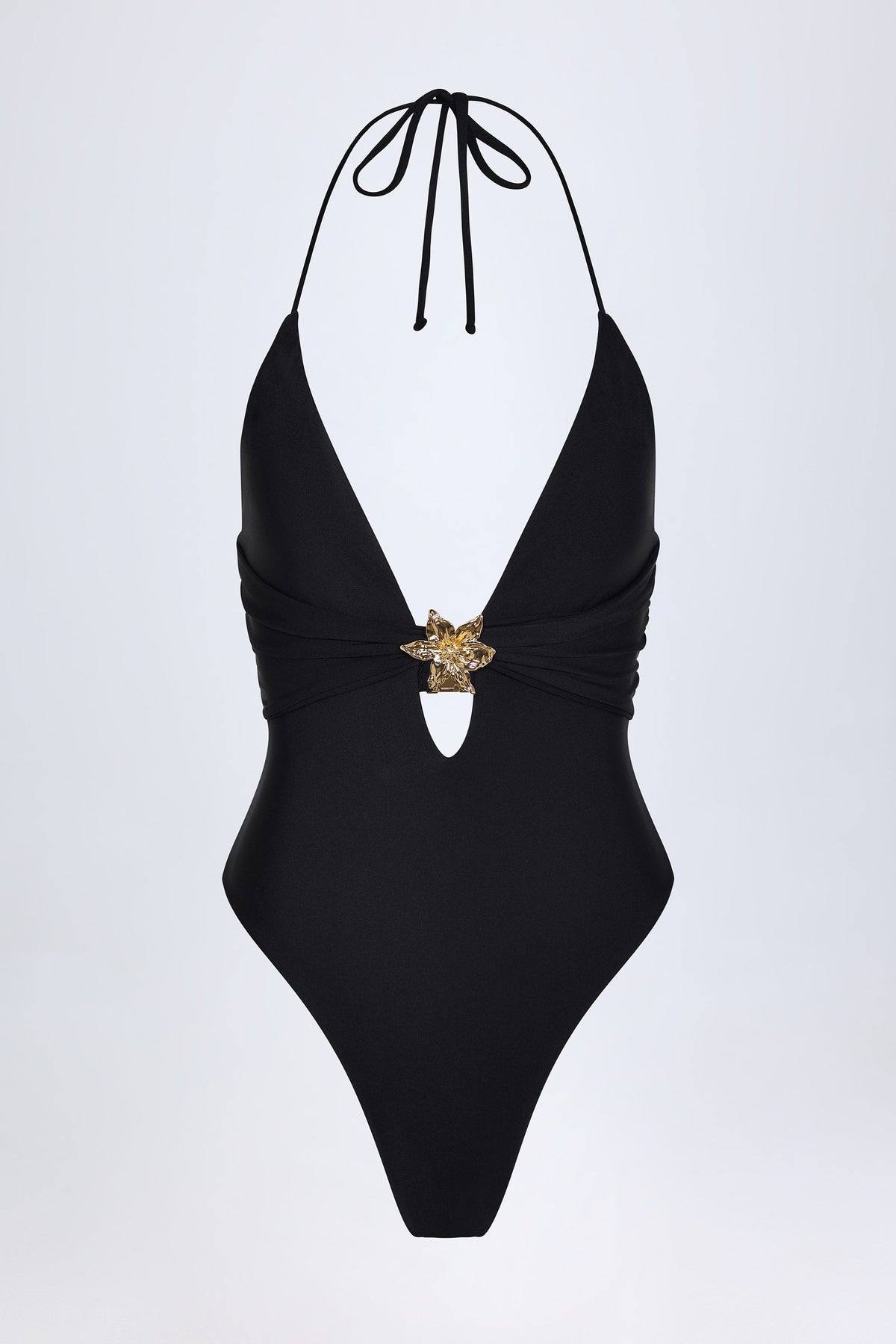 Cut-Out Hardware-Detail Swimsuit in Black