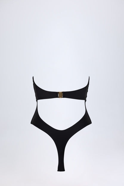 Cut-Out Hardware-Detail Swimsuit in Black