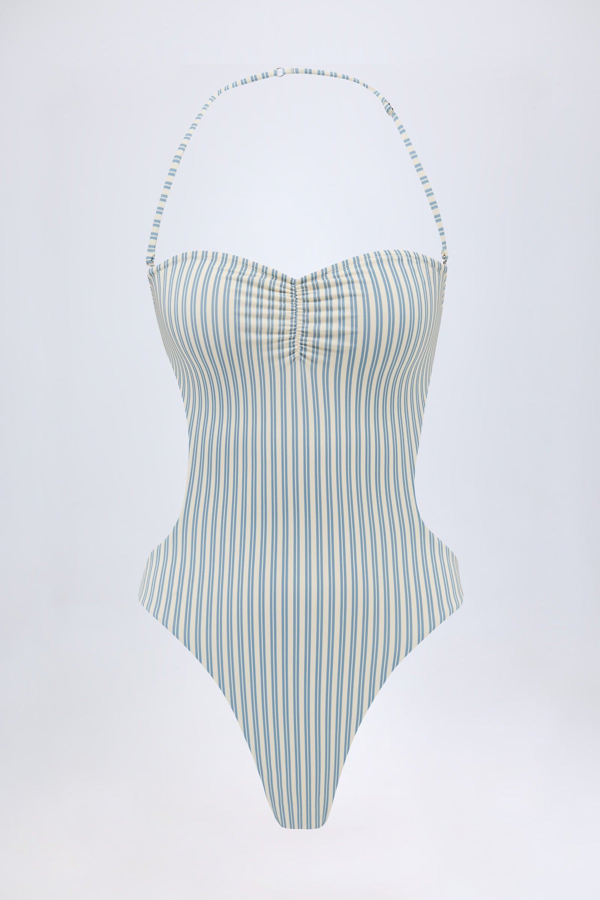 Cut-Out Halterneck Swimsuit in Teal Double Stripe