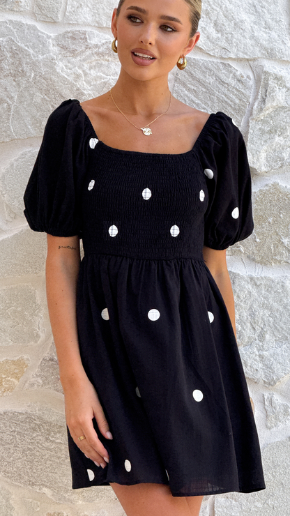 Marissa Mini Dress - Black Polka