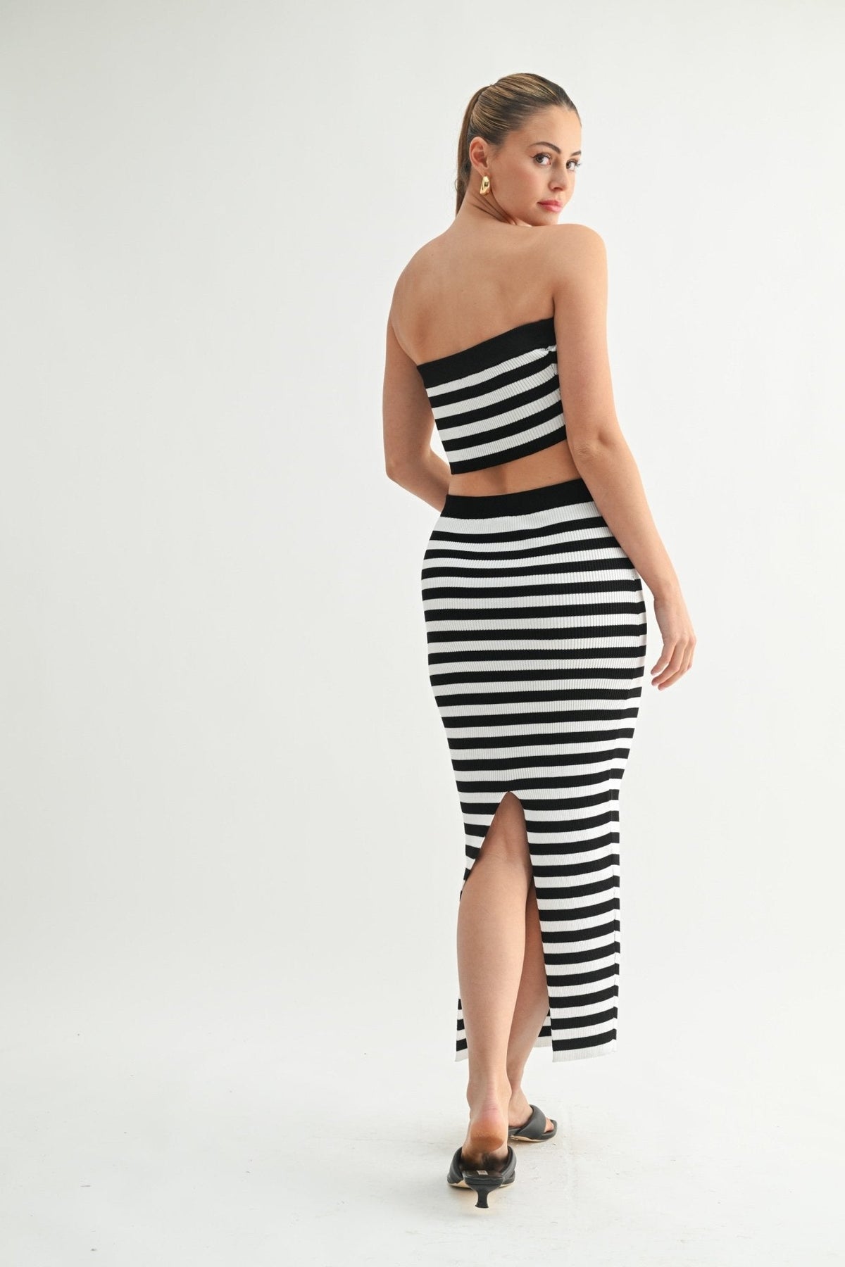 Black & White Striped Skirt Set