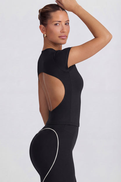 Cut-Out Longline T-Shirt in Black