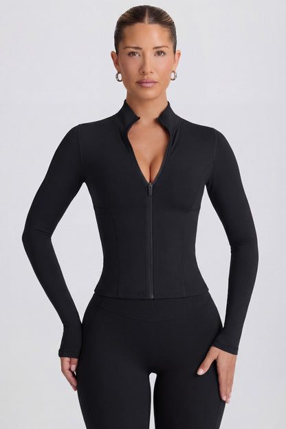 Soft Active Zip-Up Jacket in Black