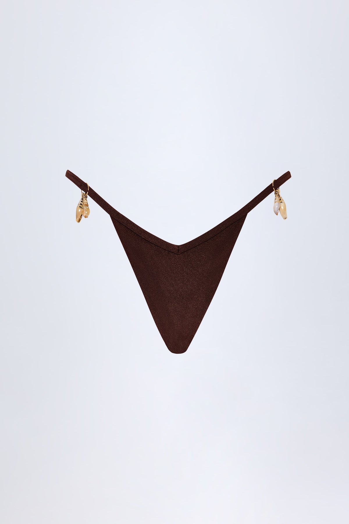 Charm-Detail Thong Bikini Bottoms in Dark Chocolate
