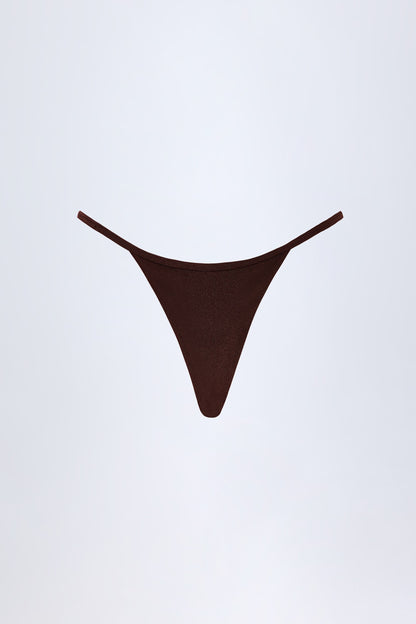 Charm-Detail Thong Bikini Bottoms in Dark Chocolate