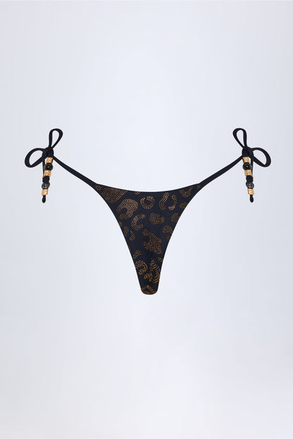 Charm-Detail Thong Bikini Bottoms in Black