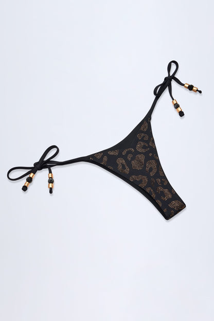 Charm-Detail Thong Bikini Bottoms in Black