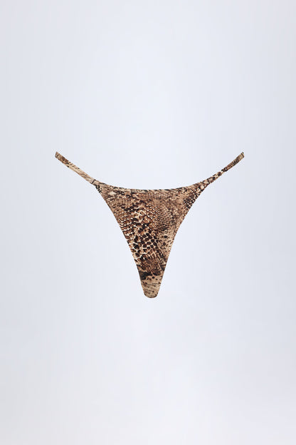 Charm-Detail Thong Bikini Bottoms in Snake Print