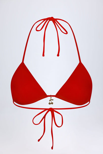 Charm-Detail Triangle Bikini Top in Fiery Red