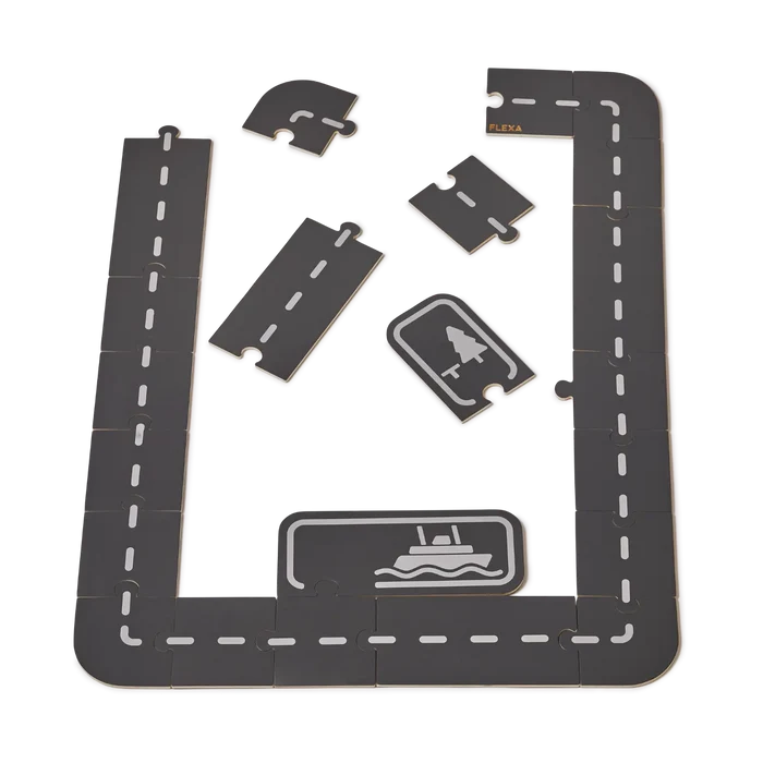 Car Tracks, 22 pcs, Handpainted PLAY car-tracks-multicolors-natural-wood  flexa-com.myshopify.com