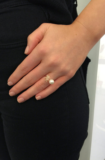 Coco De Mer Palm To Pearl Ring, Rose Gold