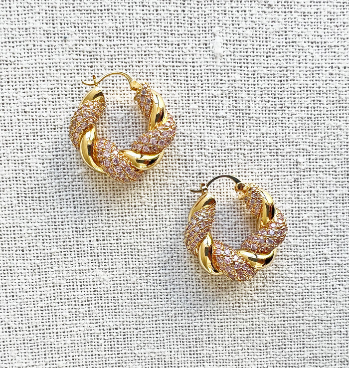 Croissant Hoops, Pink Sparkle