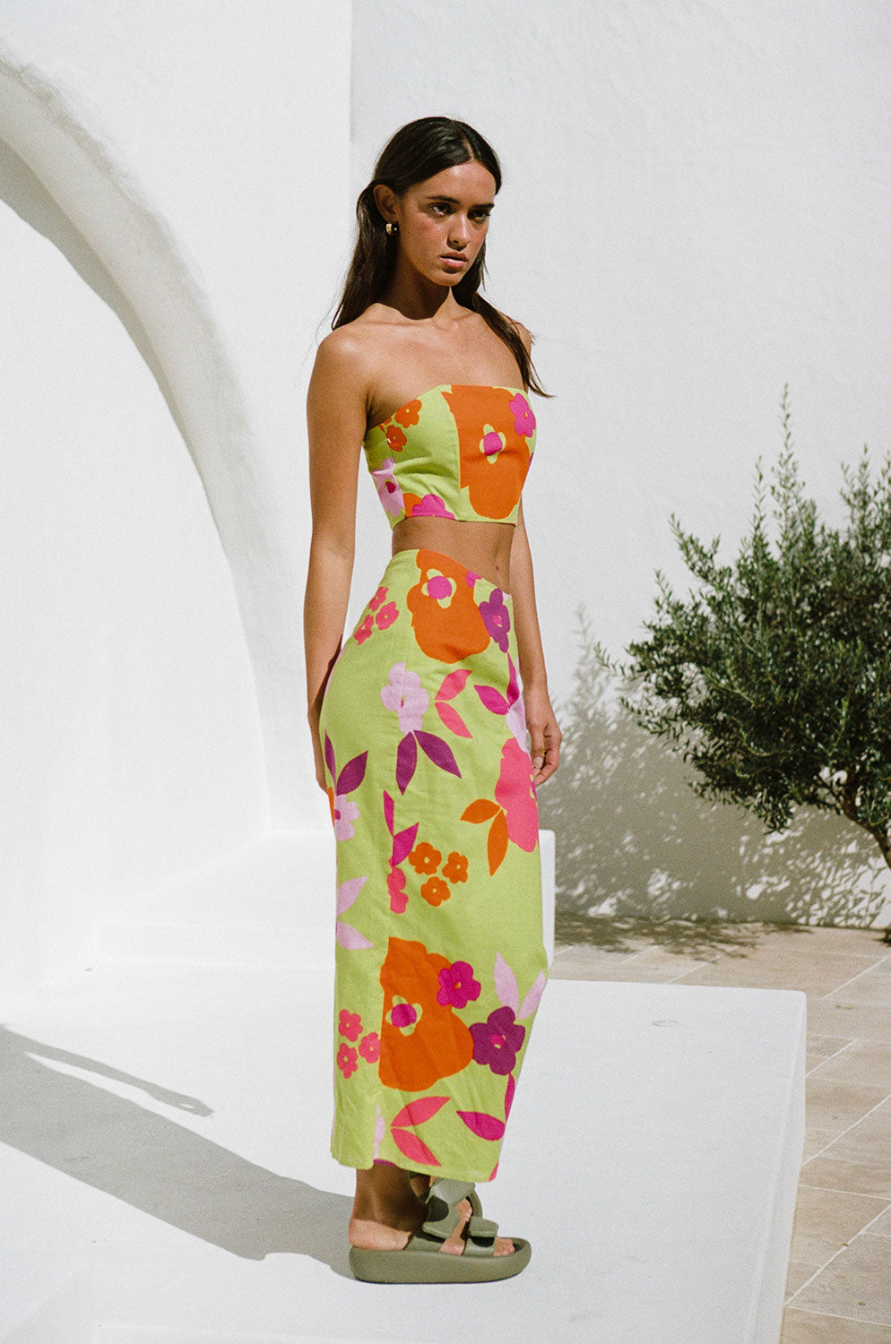 SAMPLE-Drea Top - Lime Floral