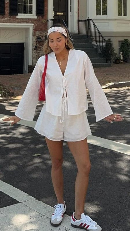 Iveena Top and Shorts Set - White