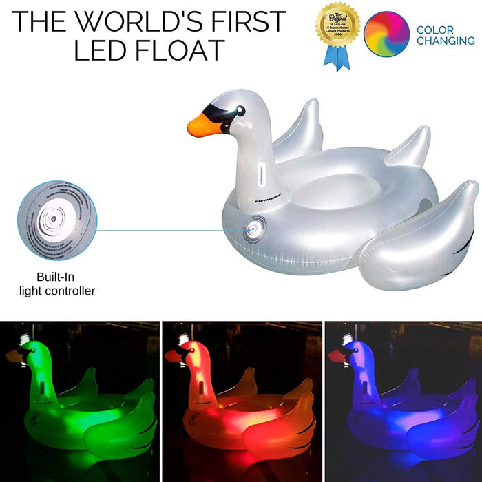 Giant Inflatable LED Light - Up Swan Pool Raft - Great Backyard Place