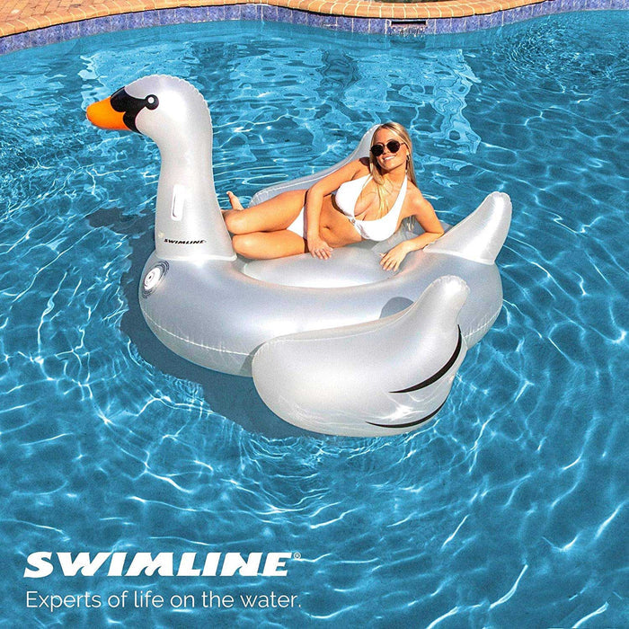 Giant Inflatable LED Light - Up Swan Pool Raft - Great Backyard Place