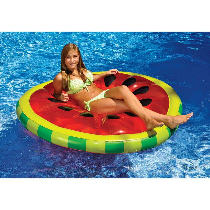 Giant Watermelon Slice Ride - On Inflatable Pool Float - Great Backyard Place