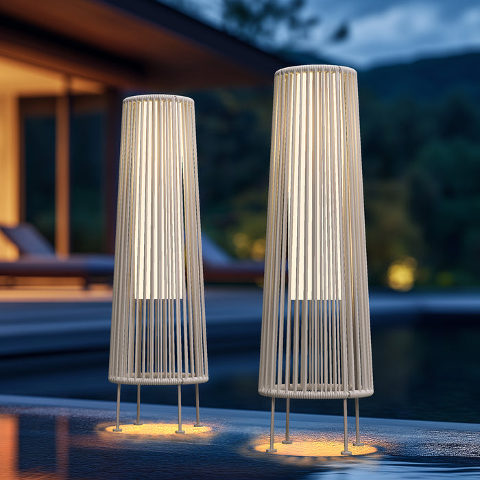 GRAND PATIO 2PCS GORDES Solar-powered Woven Wicker Floor Lamp.