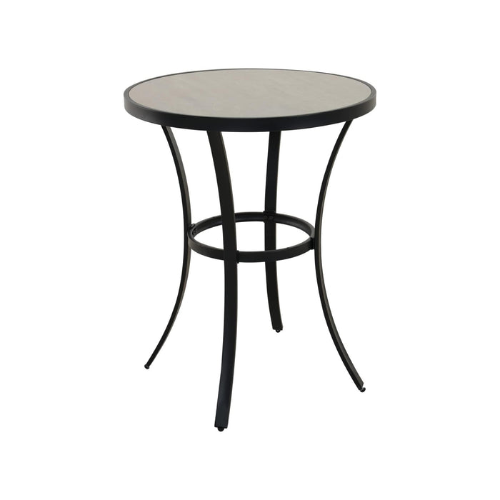 Round metal table with a black frame on a white background