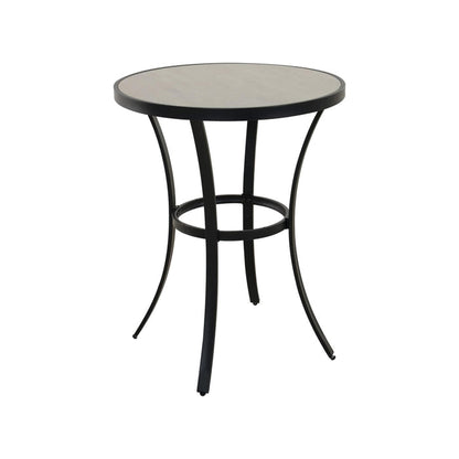 Round metal table with a black frame on a white background