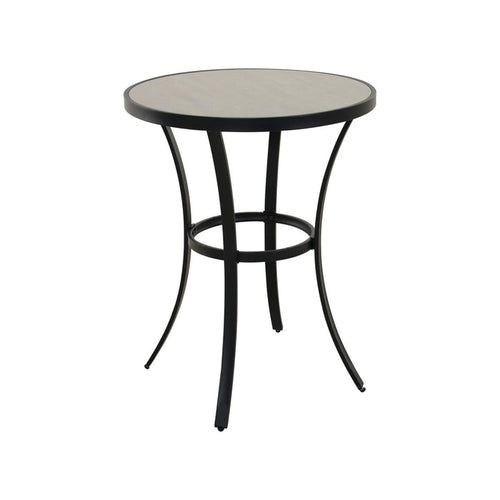 Round metal table with a black frame on a white background