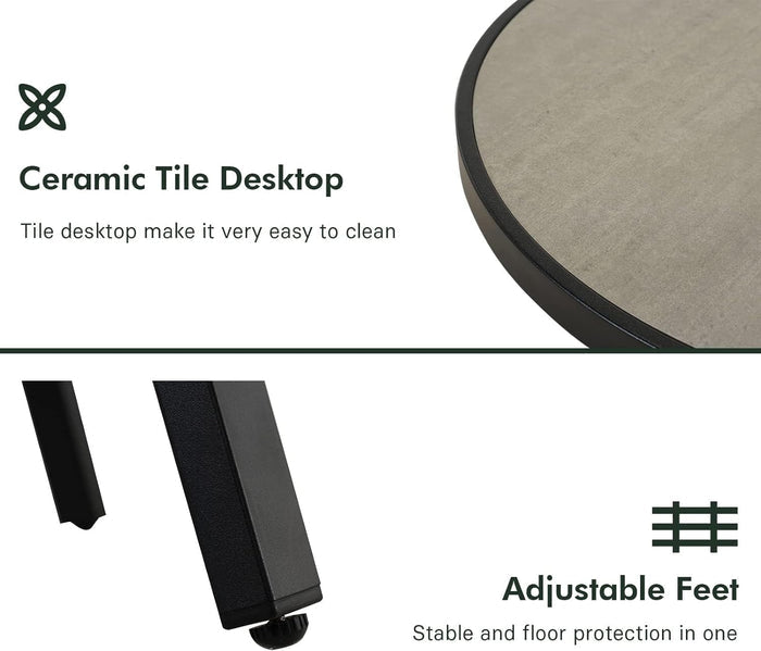 Ceramic tile desktop with adjustable feet on a white background