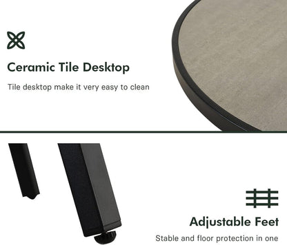 Ceramic tile desktop with adjustable feet on a white background