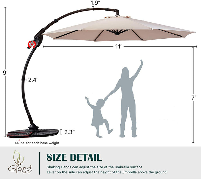 GRAND PATIO Napoli 11 FT Cantilever Offset Umbrella with 360° Rotation.