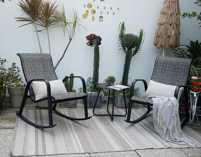 GRAND PATIO Outdoor 3-Piece Patio Bistro Rocking Chair Set, Steel Rocker Seating Outside for Front Porch, Garden, Patio, Backyard