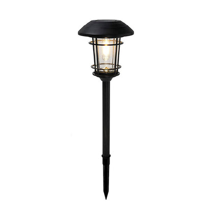 Black outdoor garden light with clear glass cover on a white background