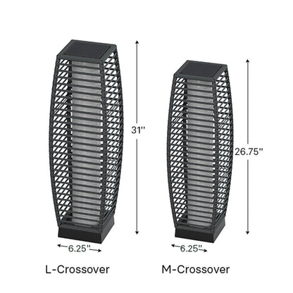 Grand Patio outdoor solar-powered crossover woven resin wicker floor lamp in two sizes, showcasing a modern design and bla...