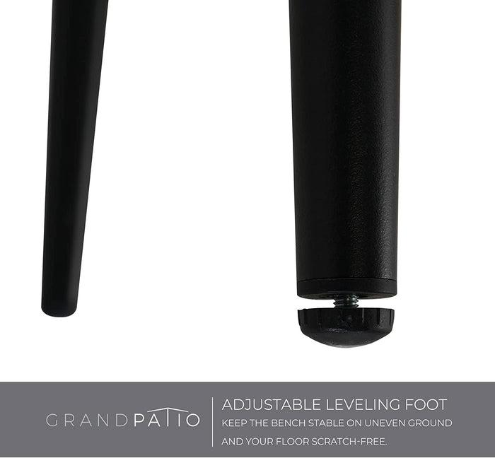 Adjustable leveling foot of a GRAND PATIO bench, ensuring stability on uneven surfaces and protecting floors from scratches.